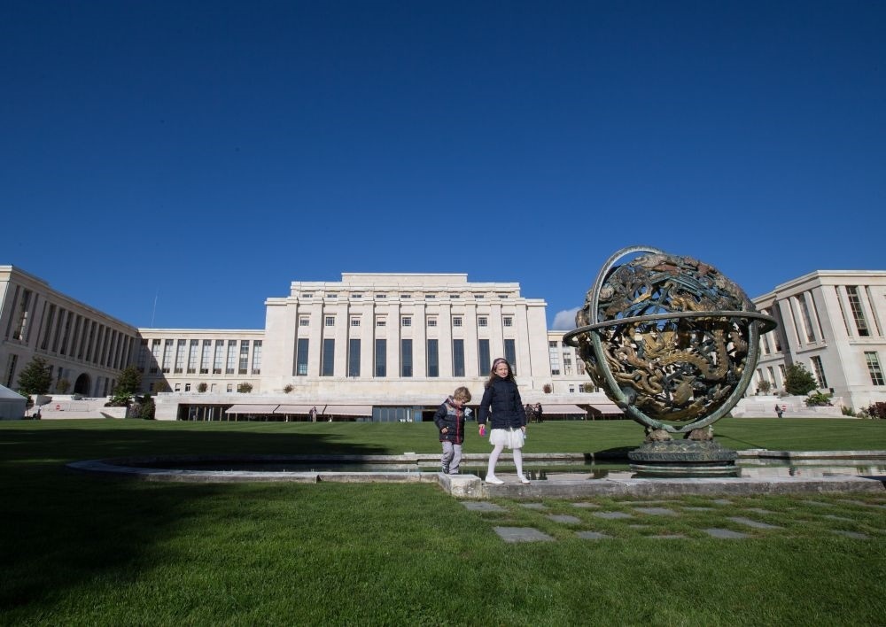 這是在瑞士日內(nèi)瓦拍攝的聯(lián)合國萬國宮外景（2017年10月7日攝）。新華社記者 徐金泉 攝