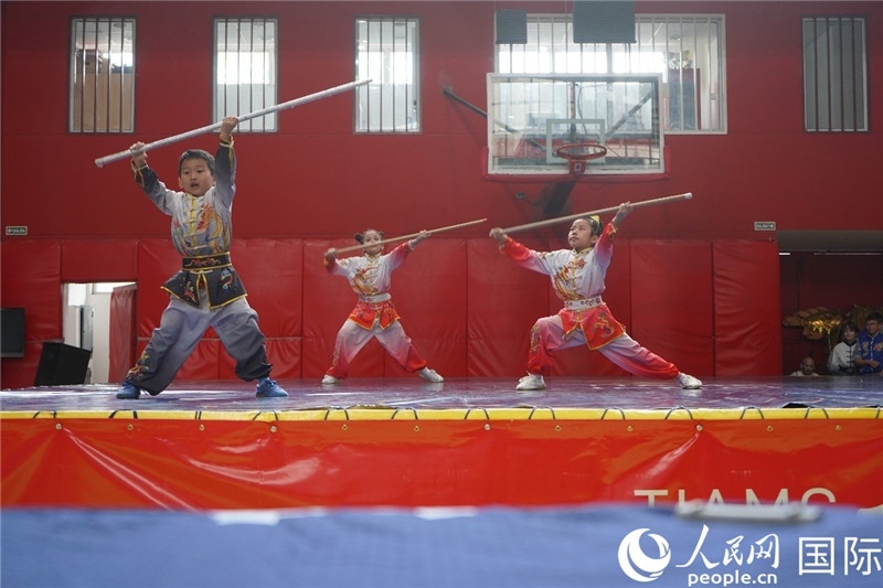 圖為開幕式現(xiàn)場兒童武術(shù)表演。人民網(wǎng)記者 許放攝