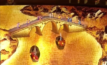 △9月23日，杭州第19屆亞洲運動會開幕式現(xiàn)場的拱宸橋形象。