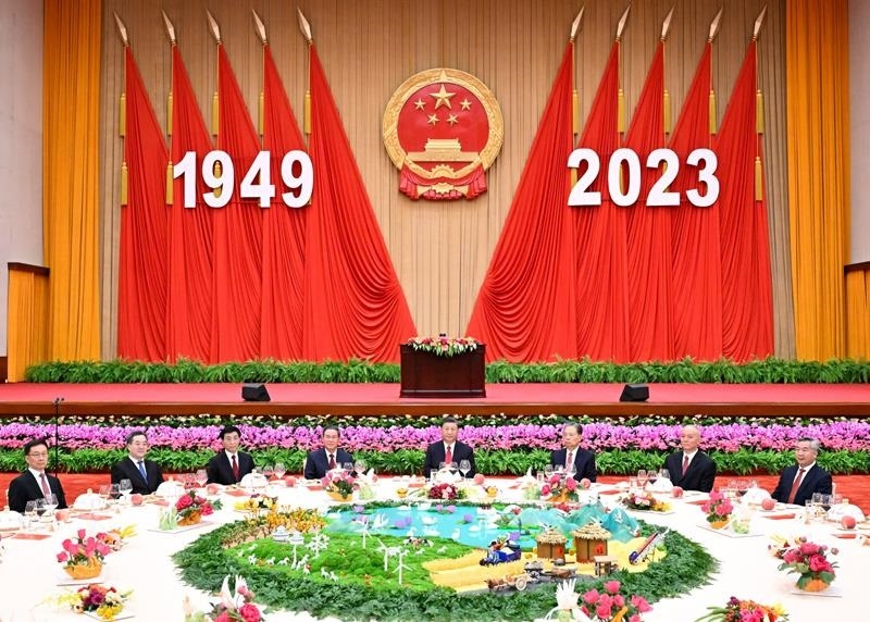 △2023年9月28日，慶祝中華人民共和國成立74周年招待會(huì)在北京人民大會(huì)堂舉行。