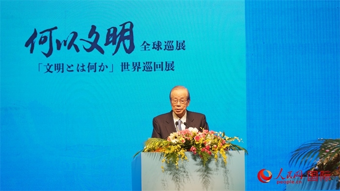 日本前首相福田康夫致辭。人民網 蔣曉辰攝