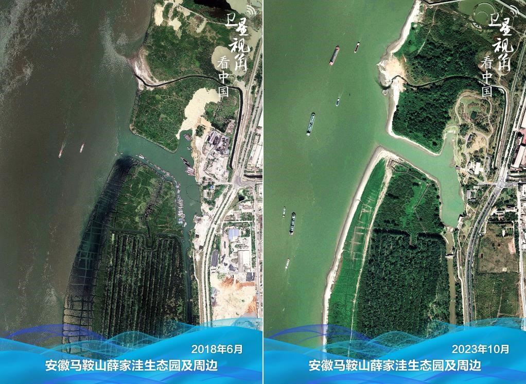 經(jīng)過整治后的安徽馬鞍山薛家洼生態(tài)園生機(jī)盎然。