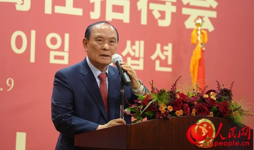 金漢圭在招待會上致辭。人民網(wǎng) 李帆攝