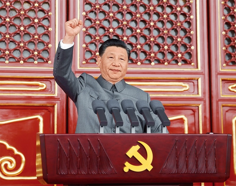 2021年7月1日，慶祝中國(guó)共產(chǎn)黨成立100周年大會(huì)在北京天安門廣場(chǎng)隆重舉行。中共中央總書記、國(guó)家主席、中央軍委主席習(xí)近平發(fā)表重要講話。 新華社記者 鞠鵬/攝