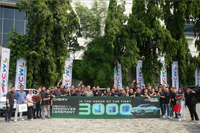 8月3日，中國車企奇瑞在雅加達舉行活動，慶祝在印尼交付第3000輛電動汽車OMODA E5。奇瑞汽車印度尼西亞銷售公司供圖