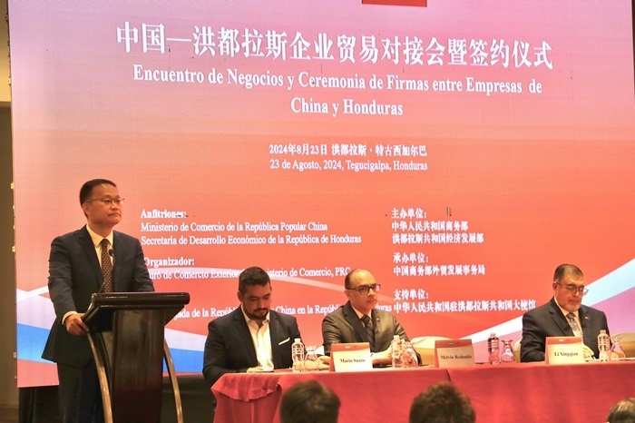 中國(guó)商務(wù)部外貿(mào)司司長(zhǎng)李興乾發(fā)表講話。埃內(nèi)斯托·多明戈斯攝