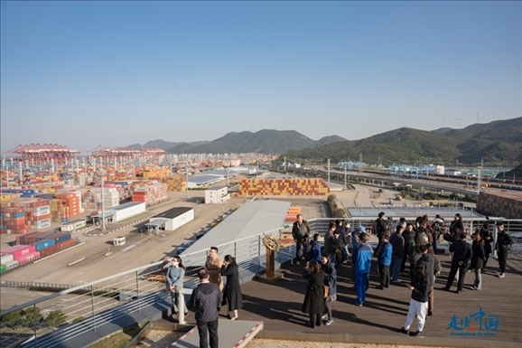 媒體團(tuán)走進(jìn)寧波舟山港北侖港區(qū)。環(huán)球網(wǎng)供圖