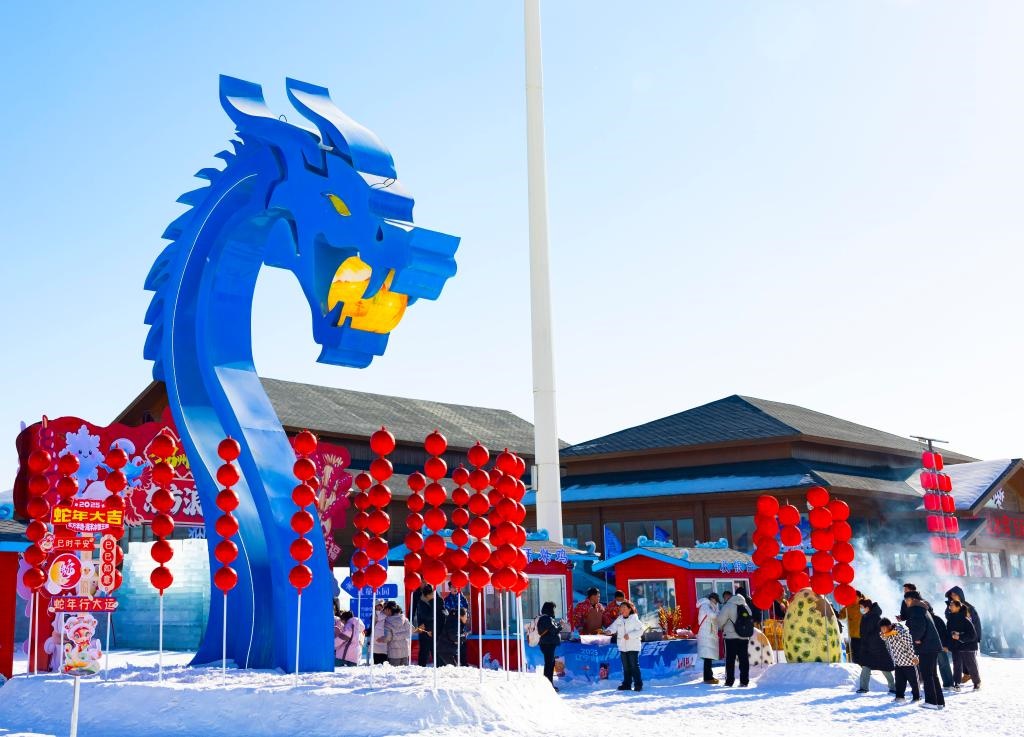 2025年1月，游客在遼寧錦州東方華地城海洋冰雪王國內(nèi)游覽。新華社發(fā)