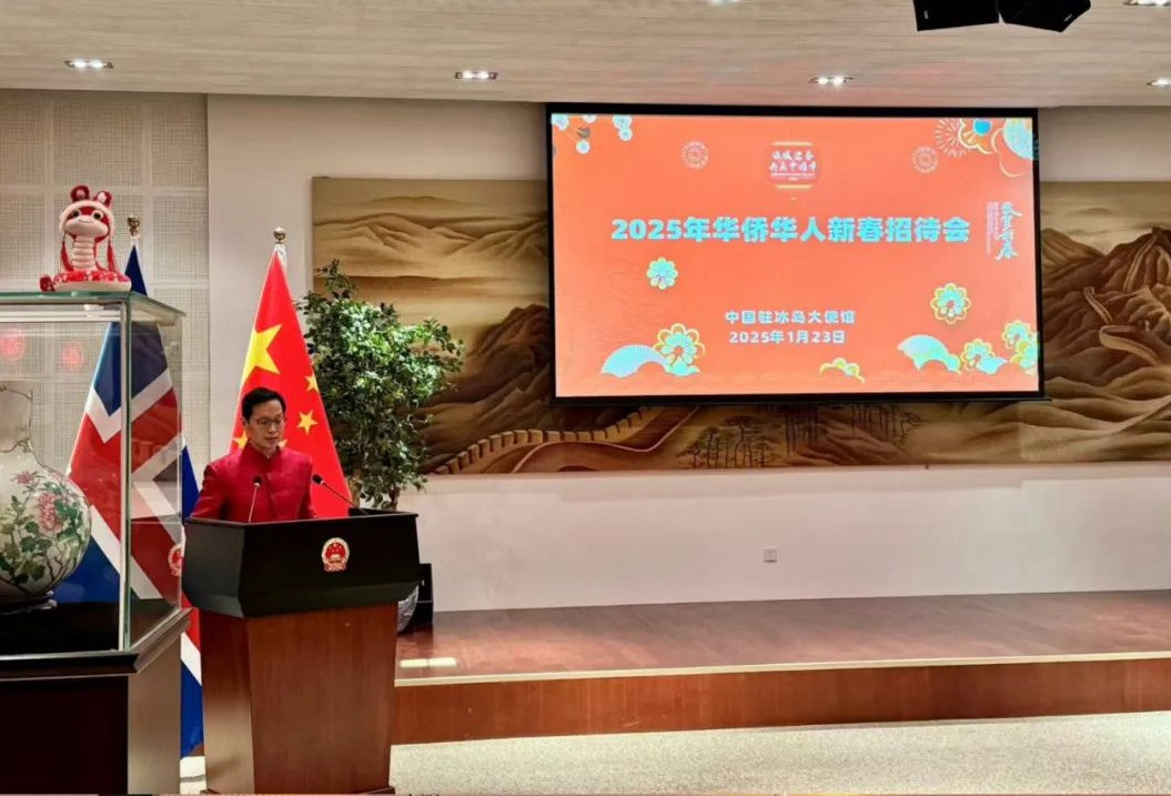 中國駐冰島大使何儒龍致辭。中國駐冰島大使館供圖