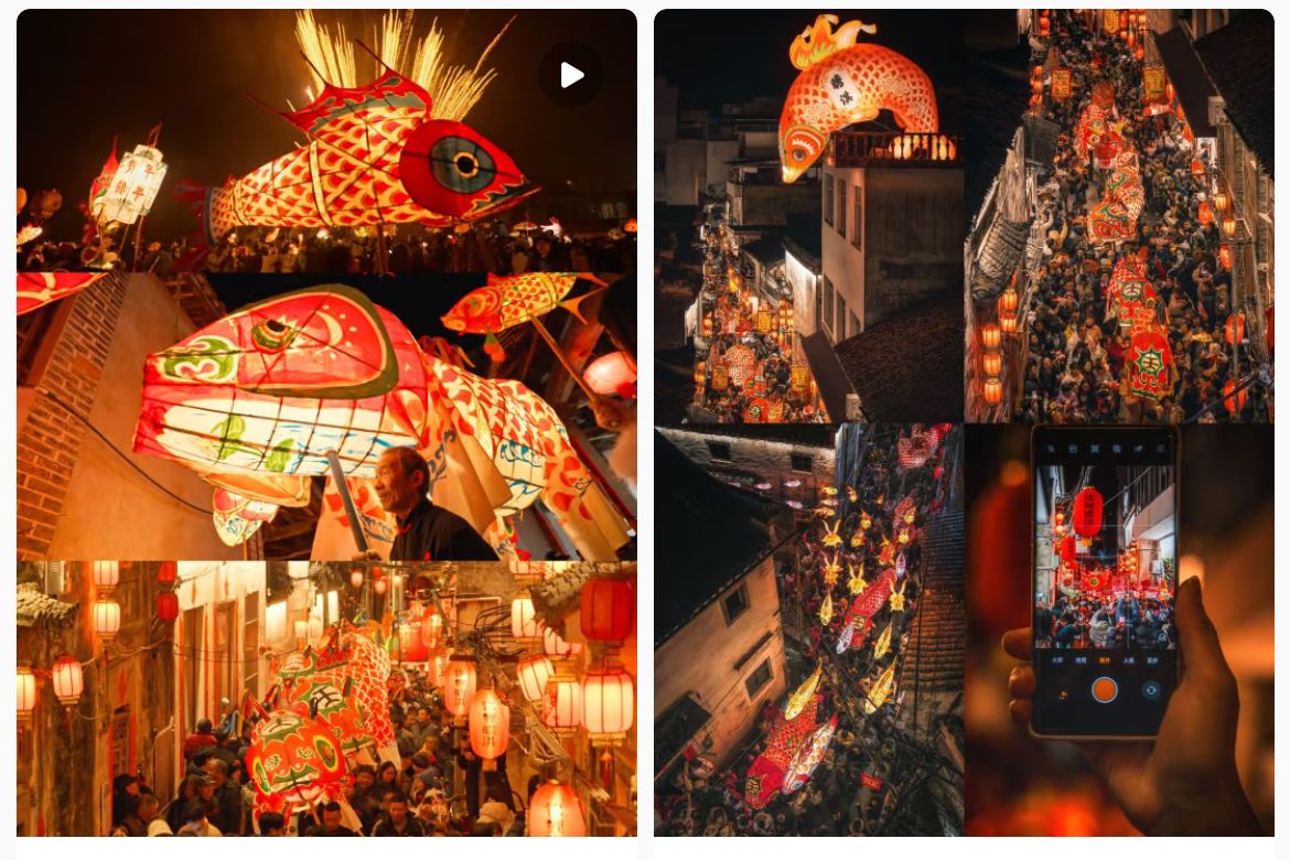 魚燈相關(guān)視頻、圖片獲得數(shù)萬點(diǎn)贊。社交媒體截圖