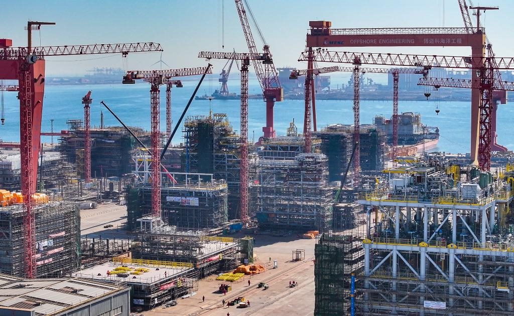 這是3月21日拍攝的天津博邁科海洋工程股份有限公司廠區(qū)一景（無(wú)人機(jī)照片）。新華社記者 趙子碩 攝